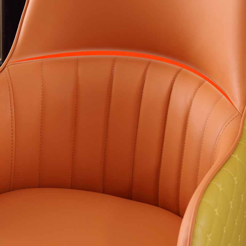 Minimalist Solid Back Arm Side Chairs Upholstered Leather Dining Chair
