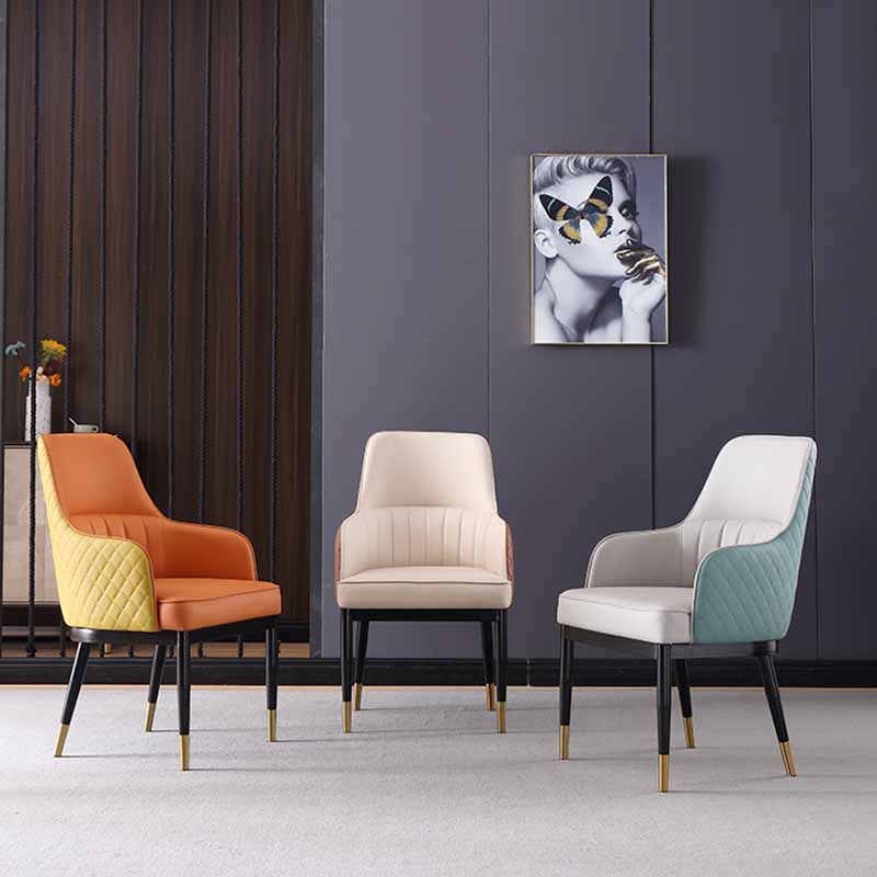 Minimalist Solid Back Arm Side Chairs Upholstered Leather Dining Chair