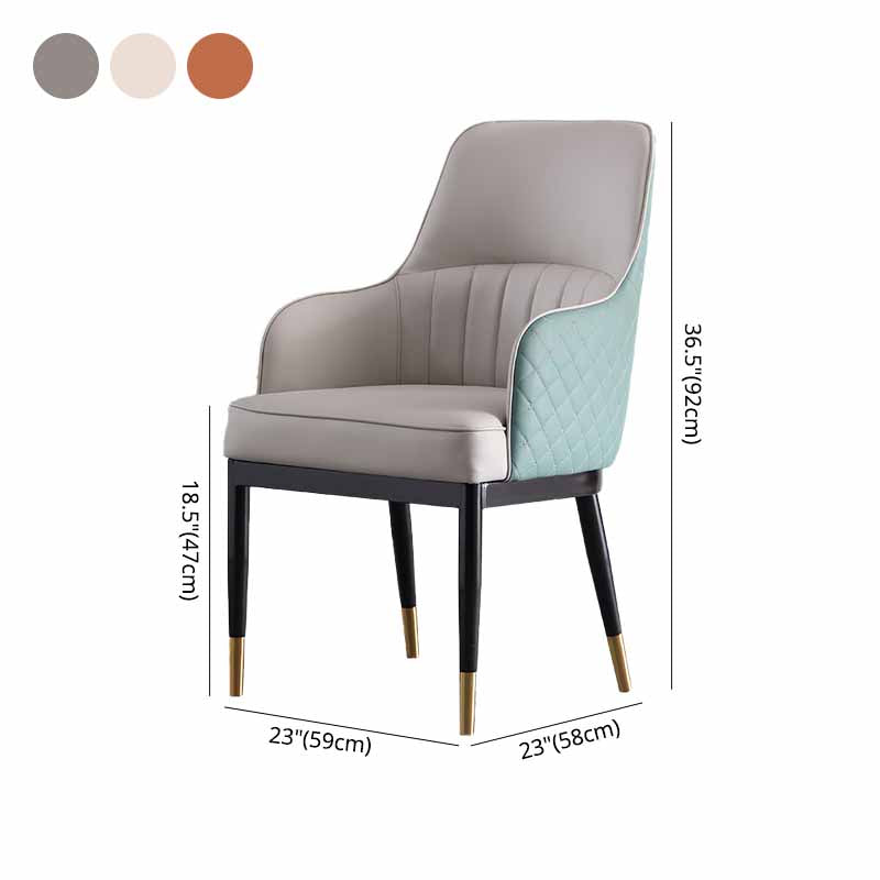 Minimalist Solid Back Arm Side Chairs Upholstered Leather Dining Chair