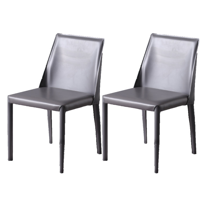 Minimalist Style Leather Dining Chairs Solid Back Armless Chairs for Home