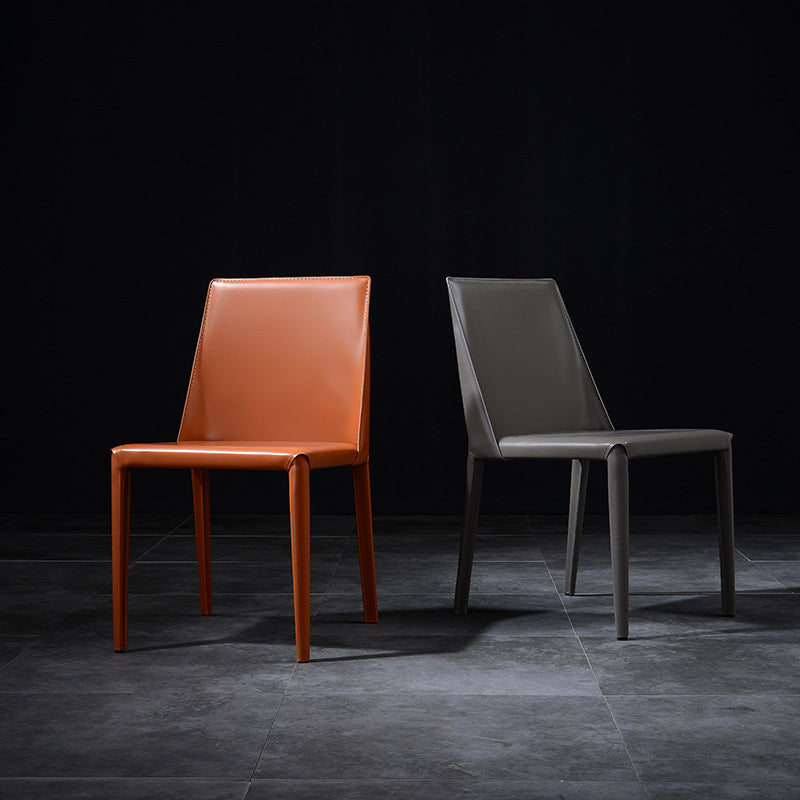 Minimalist Style Leather Dining Chairs Solid Back Armless Chairs for Home