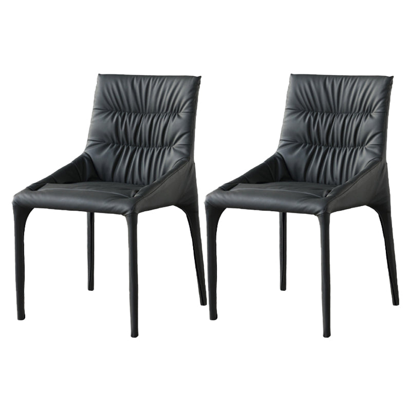 Minimalist Style Leather Dining Chairs Solid Back Arm Side Chairs for Kitchen (Set of 4)