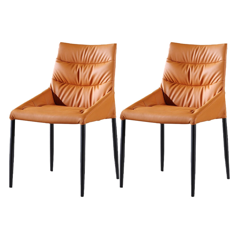 Minimalist Style Leather Dining Chairs Solid Back Arm Side Chairs for Kitchen (Set of 4)