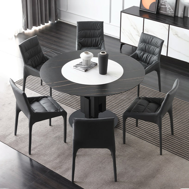 Minimalist Style Leather Dining Chairs Solid Back Arm Side Chairs for Kitchen (Set of 4)
