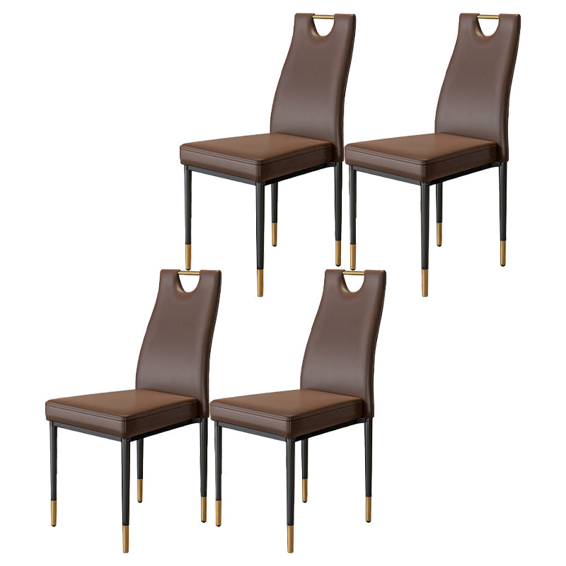 Chaise d'appoint empilable en cuir Chaise de salle à manger moderne à dossier solide (Ensemble de 4)