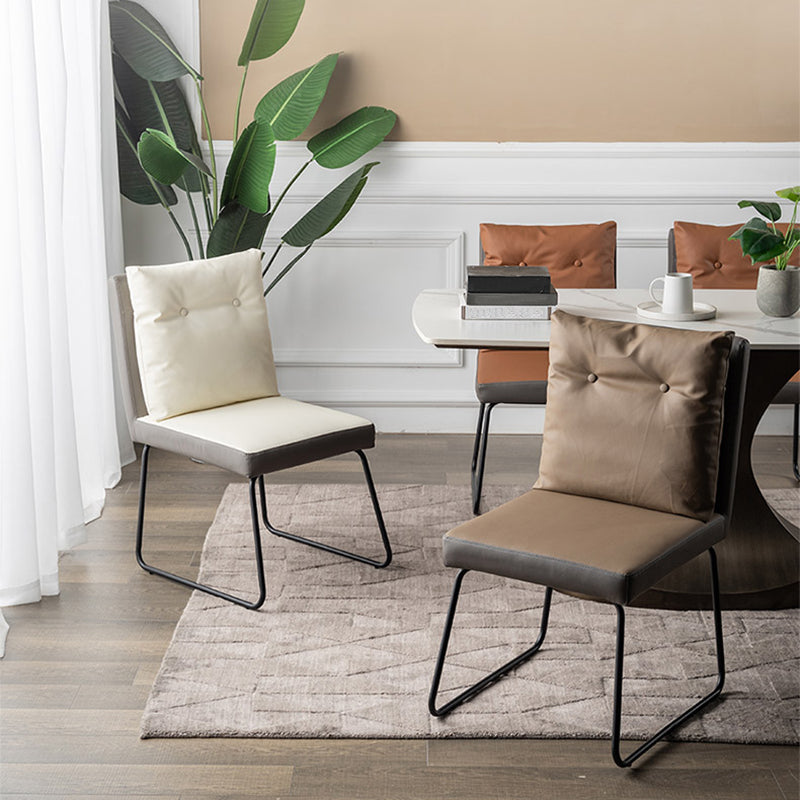 Contemporary Metal Dining Armless Chair Faux Leather Dining Chairs for Home Use