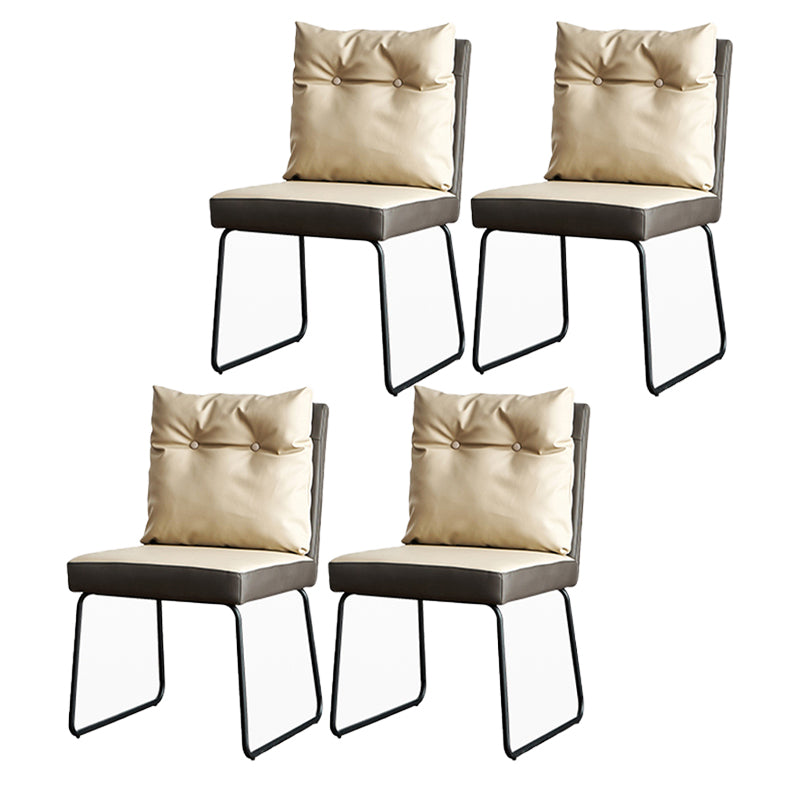 Contemporary Metal Dining Armless Chair Faux Leather Dining Chairs for Home Use