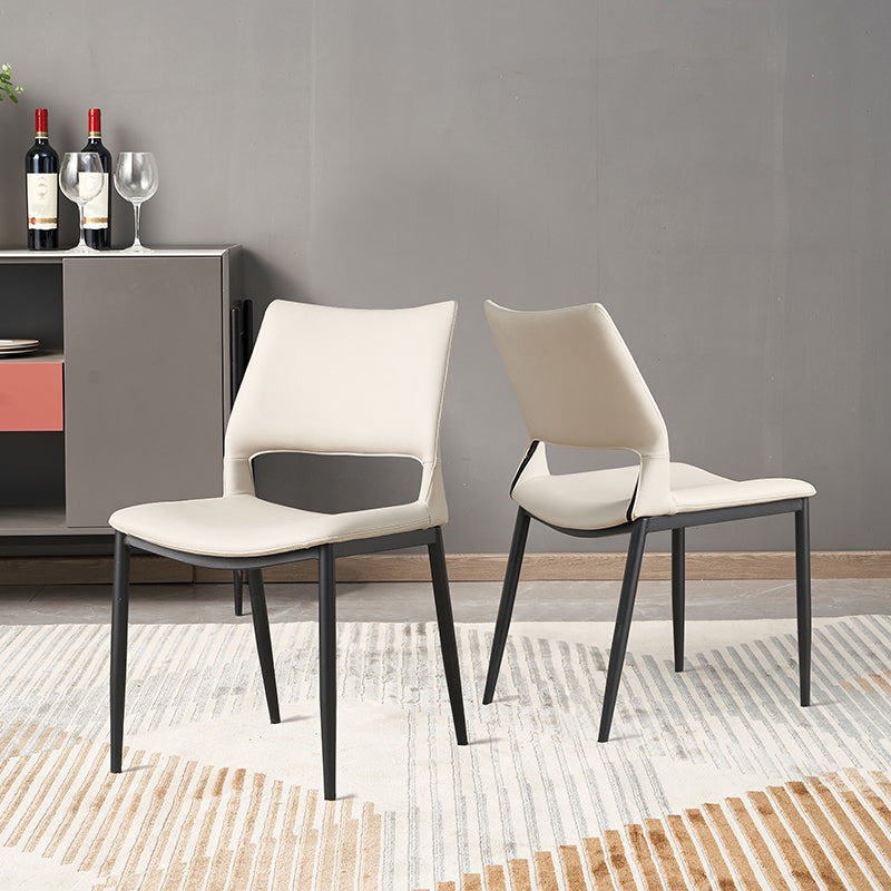 Chaise d'appoint de restaurant en cuir moderne, finition mate, chaise de salle à manger à dossier ouvert (Ensemble de 2)