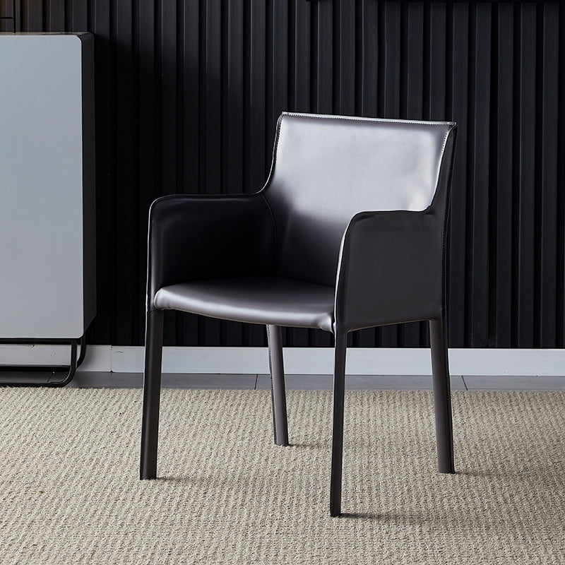 Leather Dining Armchair Upholstered Arm Single Chair with Metal Legs