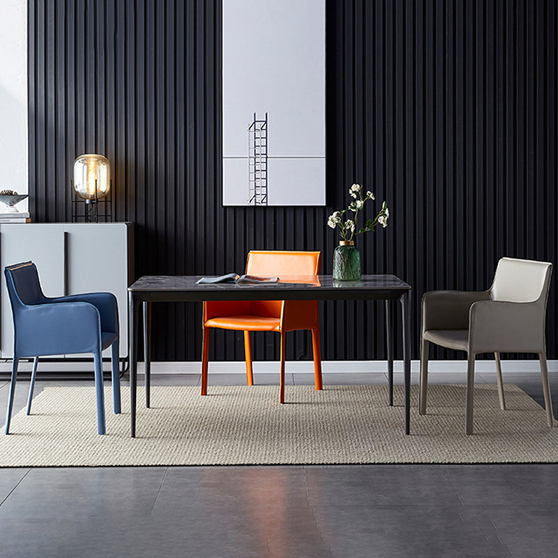 Leather Dining Armchair Upholstered Arm Single Chair with Metal Legs