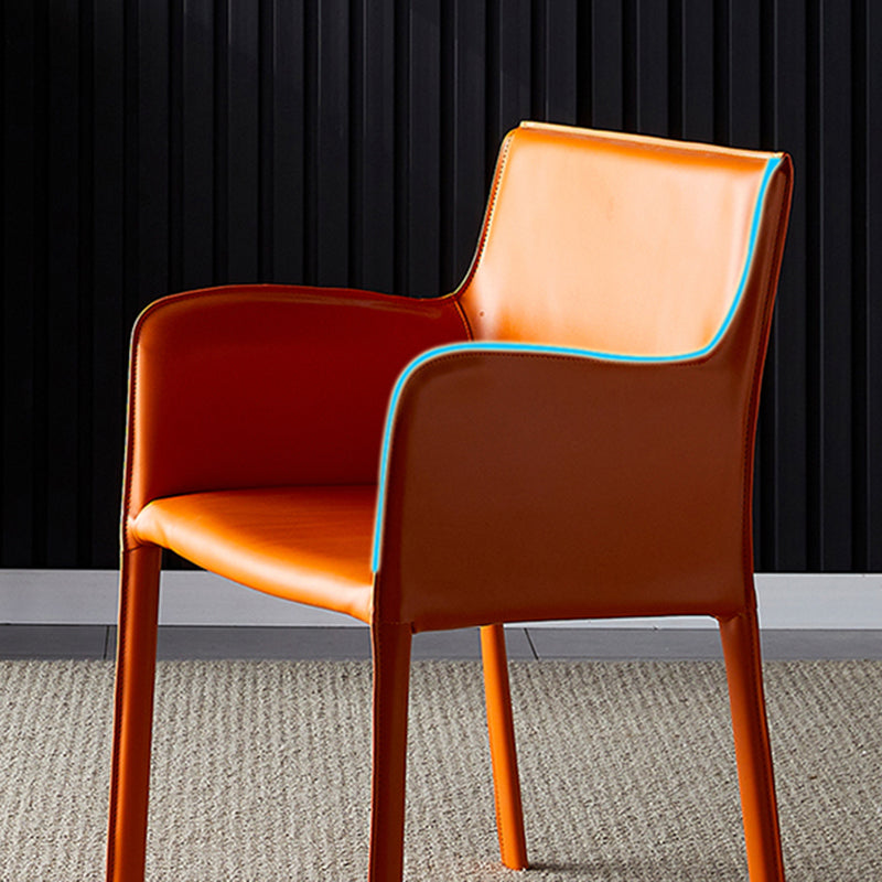 Leather Dining Armchair Upholstered Arm Single Chair with Metal Legs