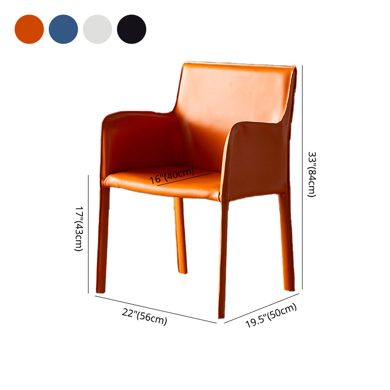 Leather Dining Armchair Upholstered Arm Single Chair with Metal Legs