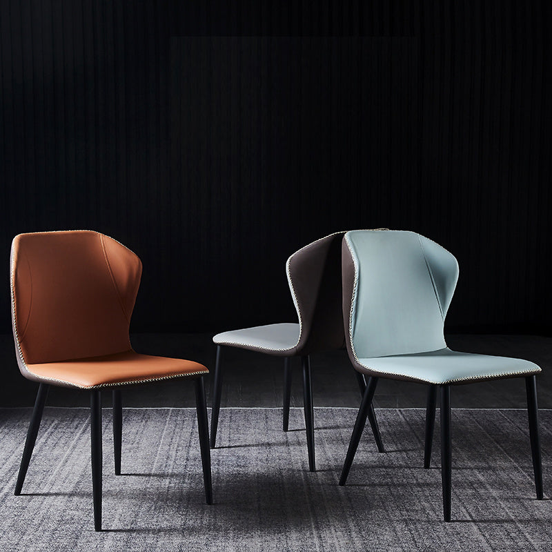 Silla lateral de comedor de diseño moderno, silla de cuero sin brazos para el hogar