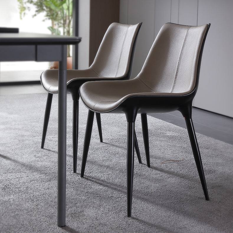 Silla lateral de comedor de cuero de diseño contemporáneo, silla con respaldo sólido para cocina