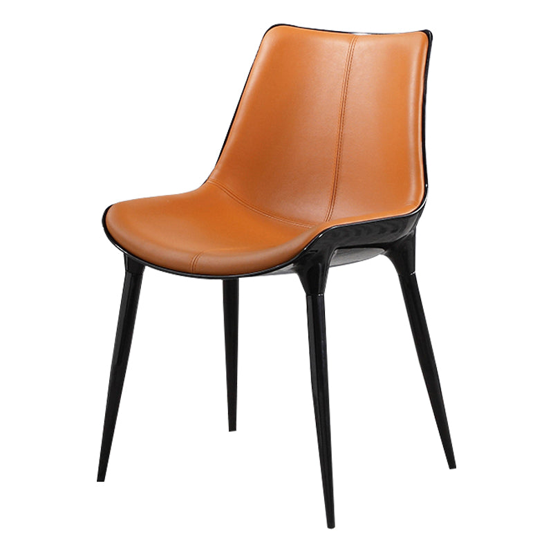 Silla lateral de comedor de cuero de diseño contemporáneo, silla con respaldo sólido para cocina
