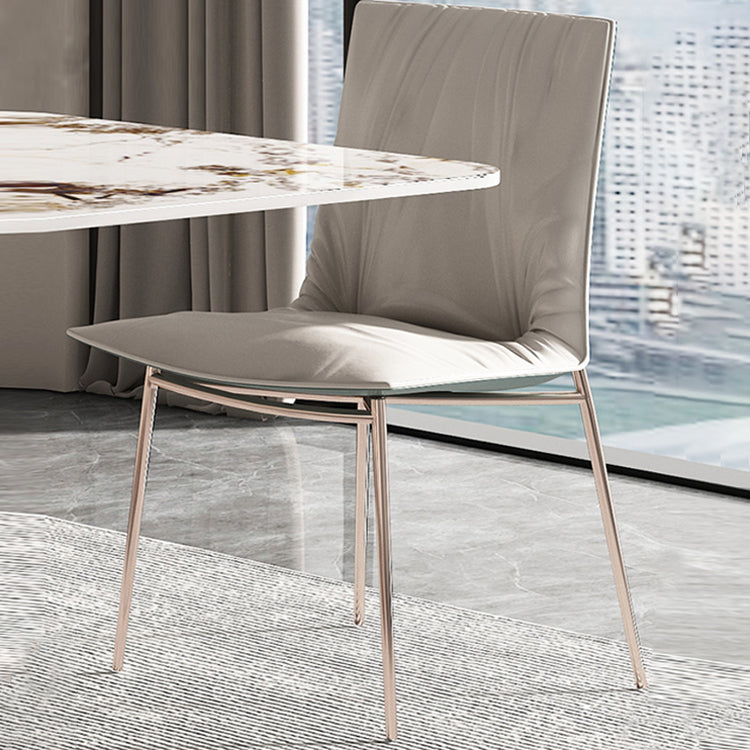 Silla lateral de comedor de cuero moderna, silla sin brazos con respaldo sólido de lujo para cocina