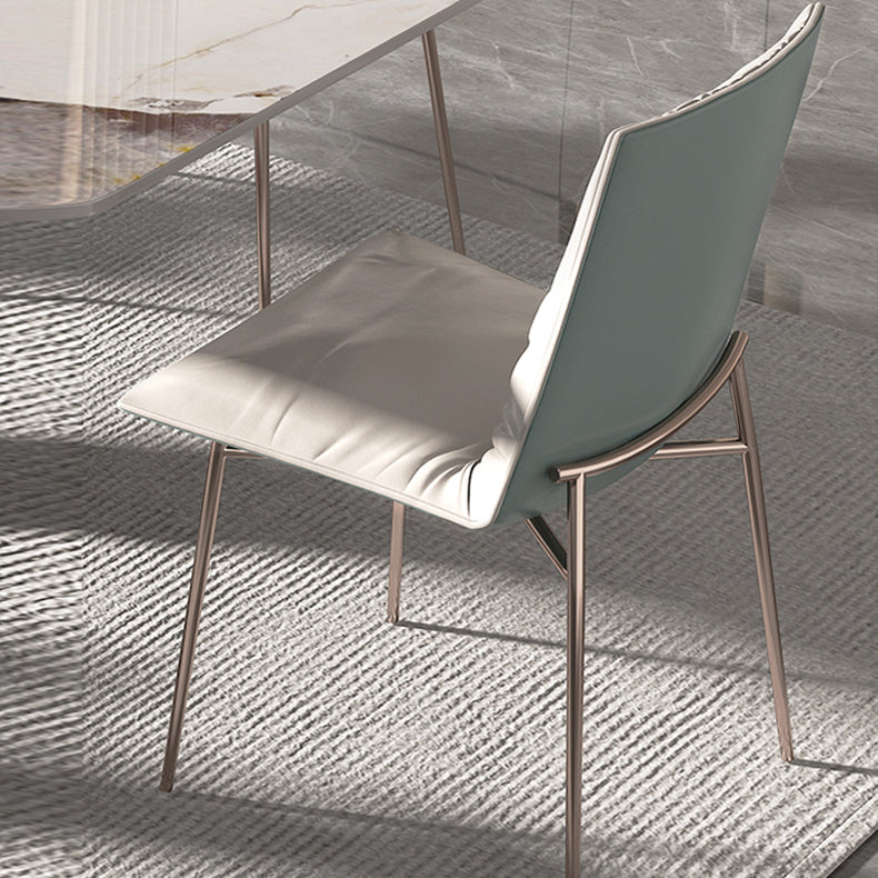 Silla lateral de comedor de cuero moderna, silla sin brazos con respaldo sólido de lujo para cocina