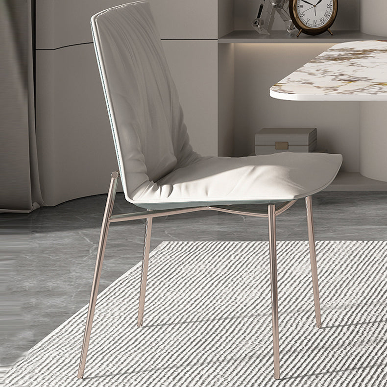 Silla lateral de comedor de cuero moderna, silla sin brazos con respaldo sólido de lujo para cocina