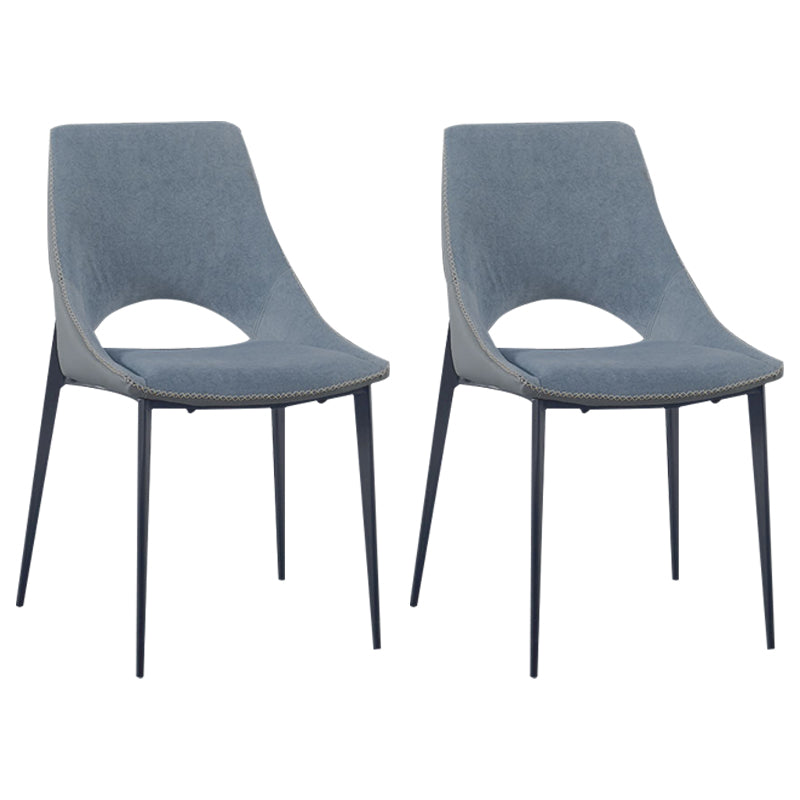 Silla lateral de cuero contemporánea para restaurante, silla de comedor con respaldo abierto y patas negras