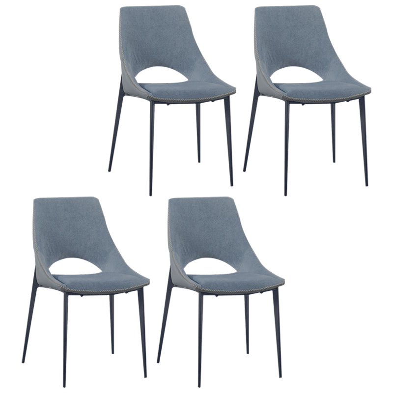 Silla lateral de cuero contemporánea para restaurante, silla de comedor con respaldo abierto y patas negras