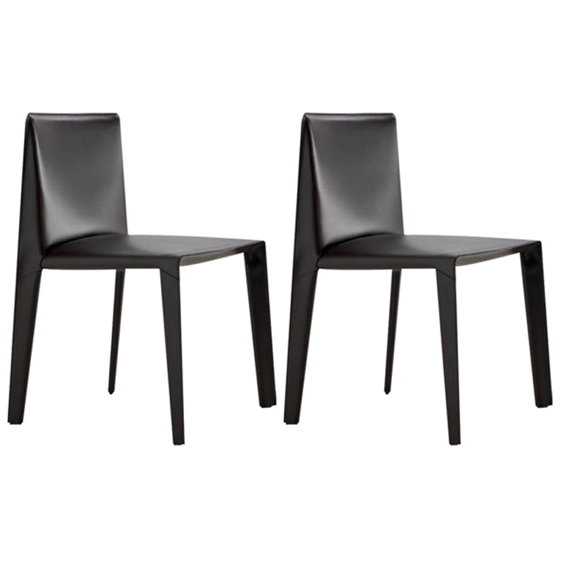 Silla auxiliar de cuero estilo diseñador, acabado mate, respaldo sólido, silla de comedor (juego de 2)