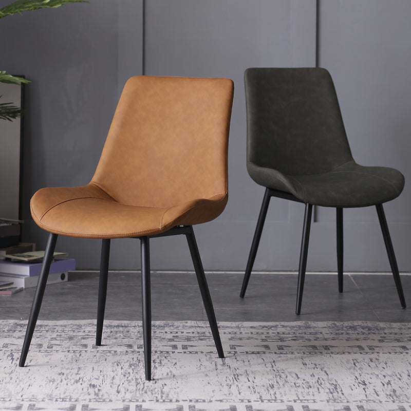 Contemporary Leather Side Chair Matte Finish Solid Back Dining Chair