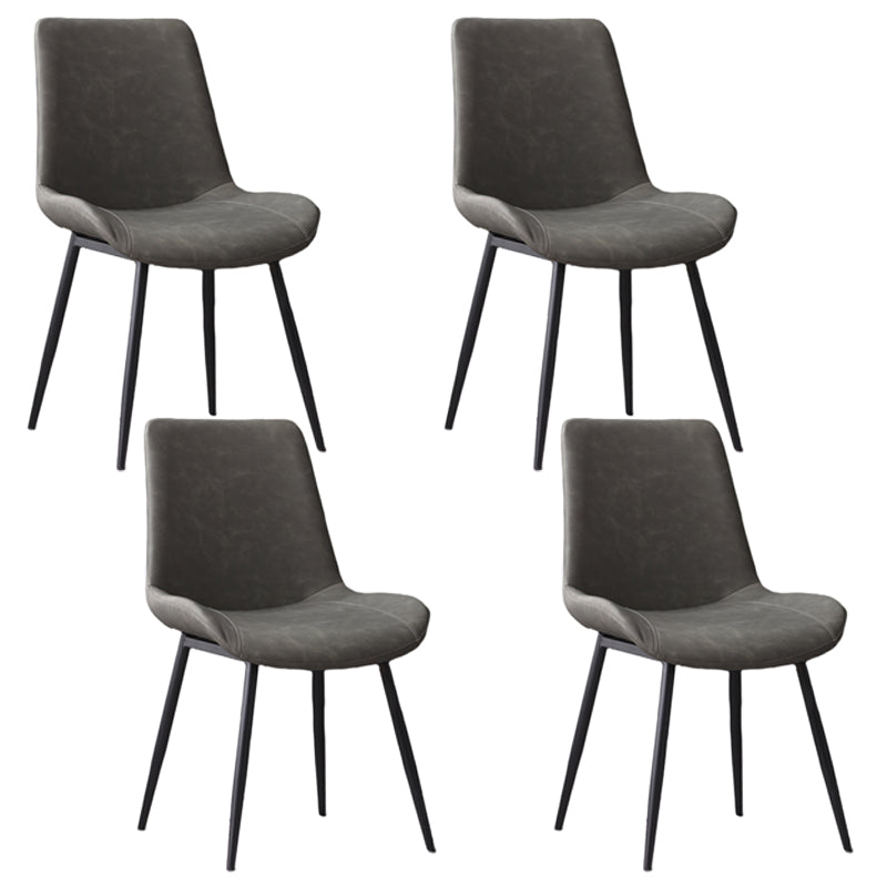 Contemporary Leather Side Chair Matte Finish Solid Back Dining Chair