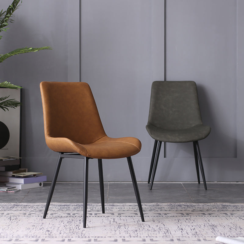 Contemporary Leather Side Chair Matte Finish Solid Back Dining Chair