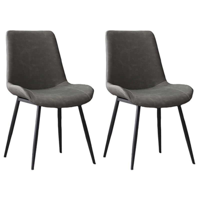 Contemporary Leather Side Chair Matte Finish Solid Back Dining Chair