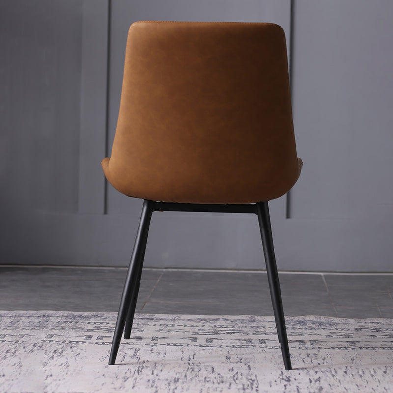 Contemporary Leather Side Chair Matte Finish Solid Back Dining Chair