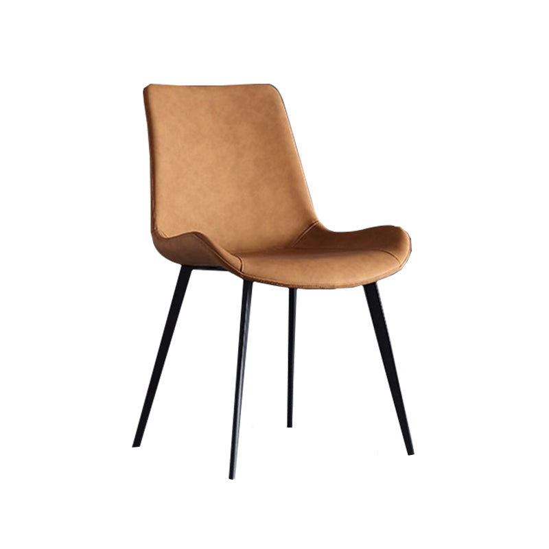 Contemporary Leather Side Chair Matte Finish Solid Back Dining Chair