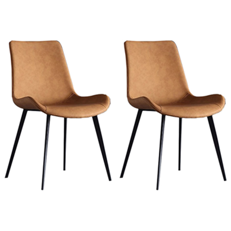 Contemporary Leather Side Chair Matte Finish Solid Back Dining Chair