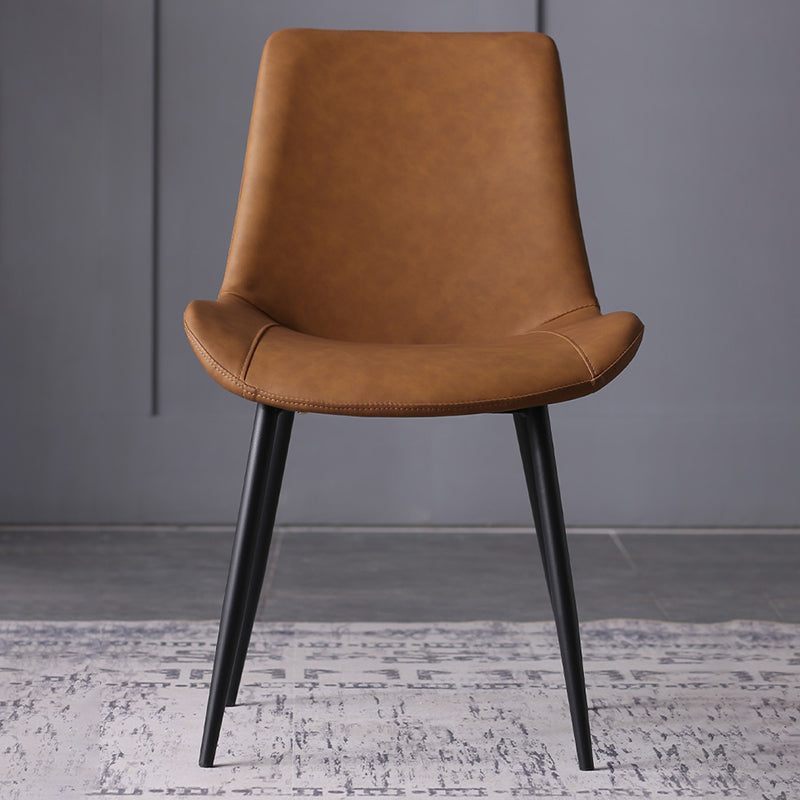Contemporary Leather Side Chair Matte Finish Solid Back Dining Chair