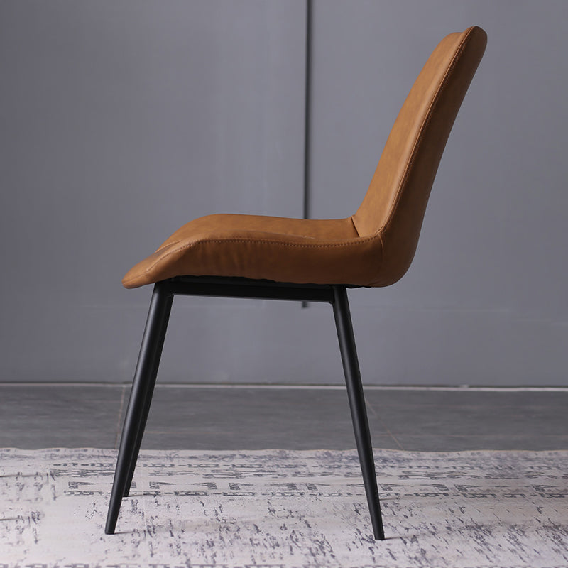 Contemporary Leather Side Chair Matte Finish Solid Back Dining Chair