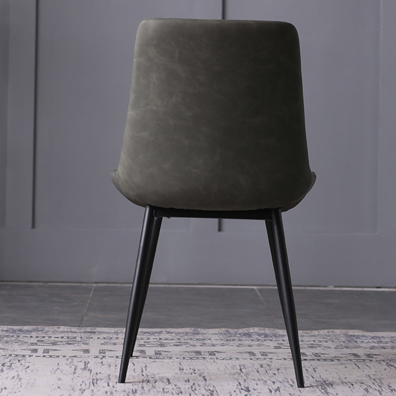 Contemporary Leather Side Chair Matte Finish Solid Back Dining Chair