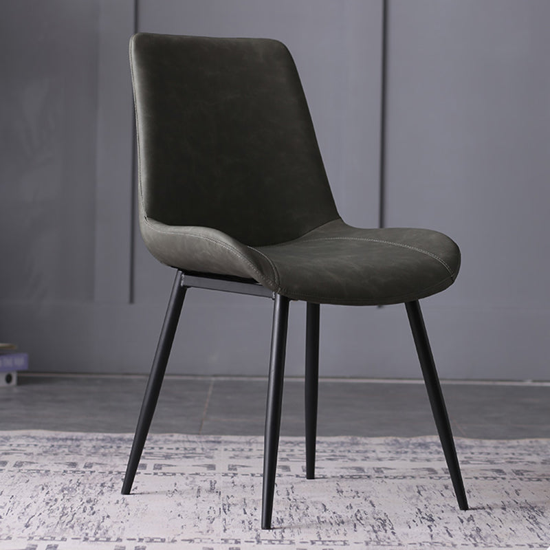 Contemporary Leather Side Chair Matte Finish Solid Back Dining Chair