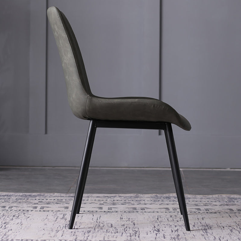 Contemporary Leather Side Chair Matte Finish Solid Back Dining Chair