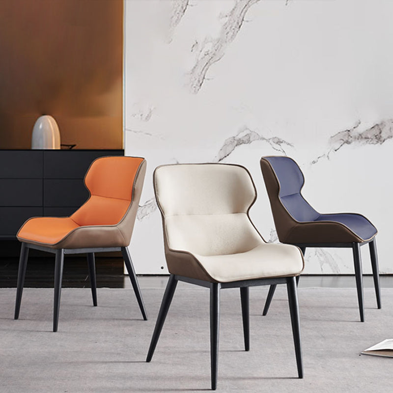 Chaise de salle à manger contemporaine en métal, chaise d'appoint en similicuir pour usage domestique (Ensemble de 2)