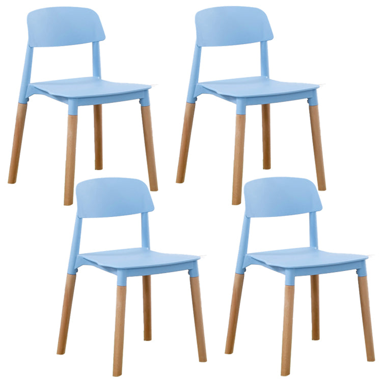 Silla de comedor sin brazos de plástico para el hogar, respaldo abierto, sillas laterales con patas de madera