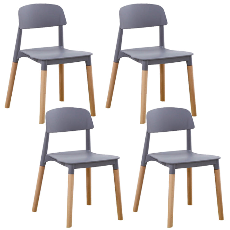 Silla de comedor sin brazos de plástico para el hogar, respaldo abierto, sillas laterales con patas de madera