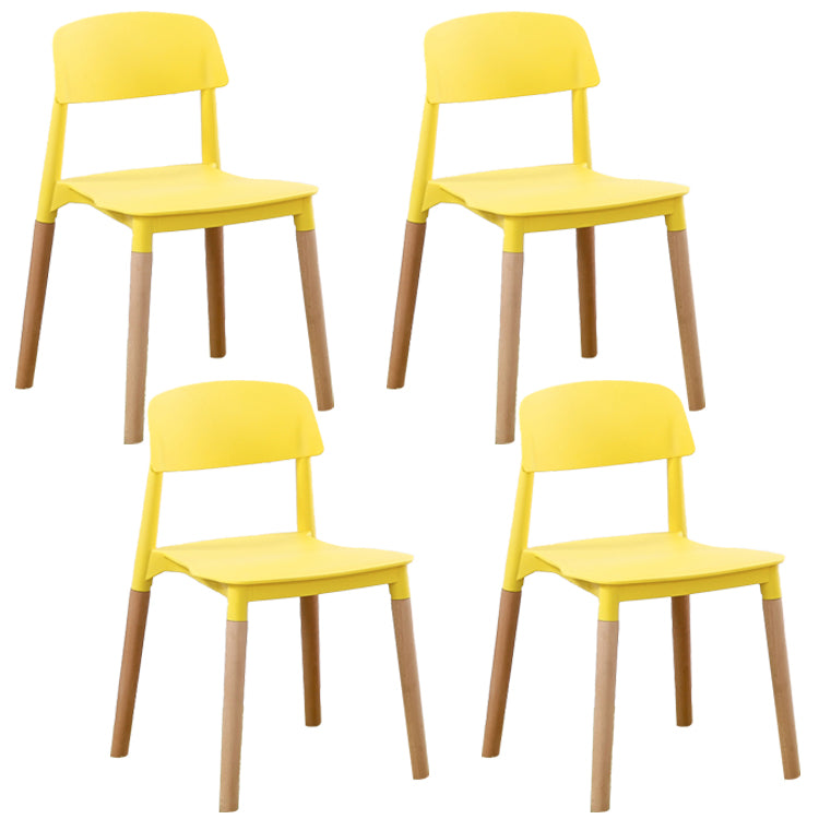 Silla de comedor sin brazos de plástico para el hogar, respaldo abierto, sillas laterales con patas de madera