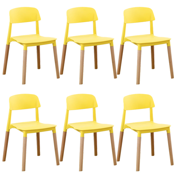 Silla de comedor sin brazos de plástico para el hogar, respaldo abierto, sillas laterales con patas de madera