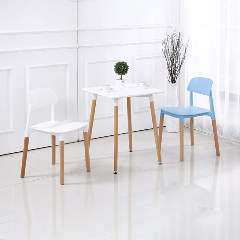 Silla de comedor sin brazos de plástico para el hogar, respaldo abierto, sillas laterales con patas de madera