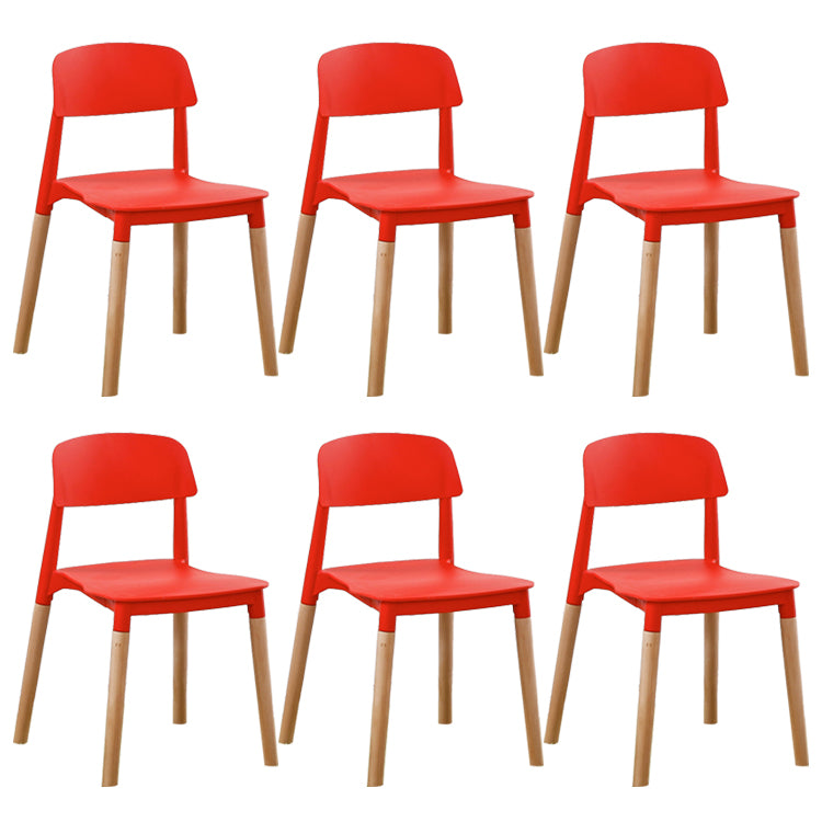 Silla de comedor sin brazos de plástico para el hogar, respaldo abierto, sillas laterales con patas de madera