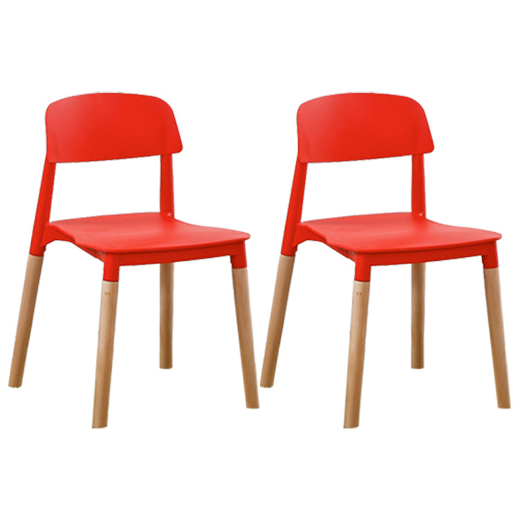 Silla de comedor sin brazos de plástico para el hogar, respaldo abierto, sillas laterales con patas de madera