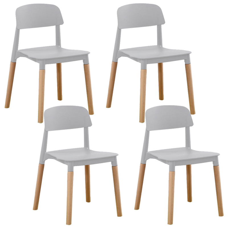 Silla de comedor sin brazos de plástico para el hogar, respaldo abierto, sillas laterales con patas de madera