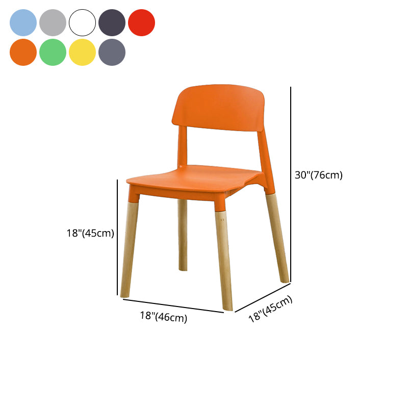 Silla de comedor sin brazos de plástico para el hogar, respaldo abierto, sillas laterales con patas de madera