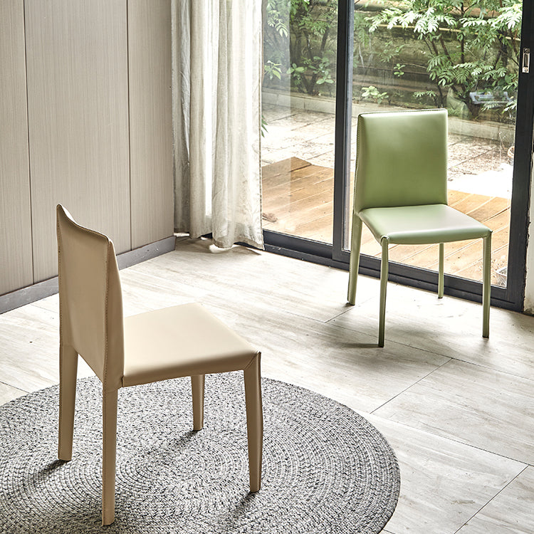 Leather Armless Dining Chairs Home Upholstered Side Chairs with Metal Legs