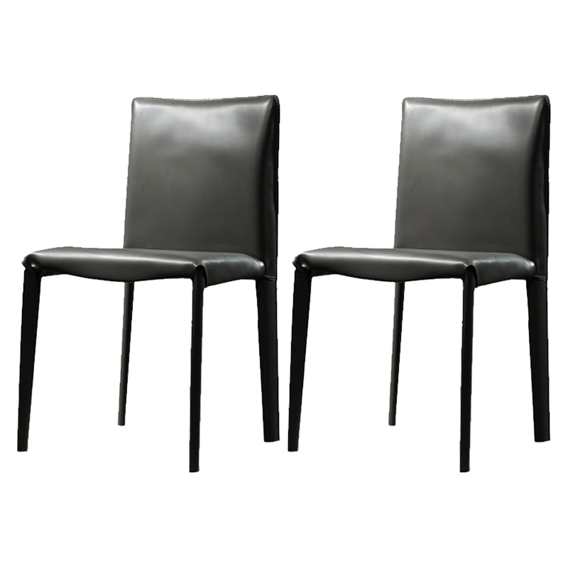 Leather Armless Dining Chairs Home Upholstered Side Chairs with Metal Legs