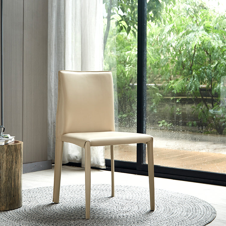 Leather Armless Dining Chairs Home Upholstered Side Chairs with Metal Legs